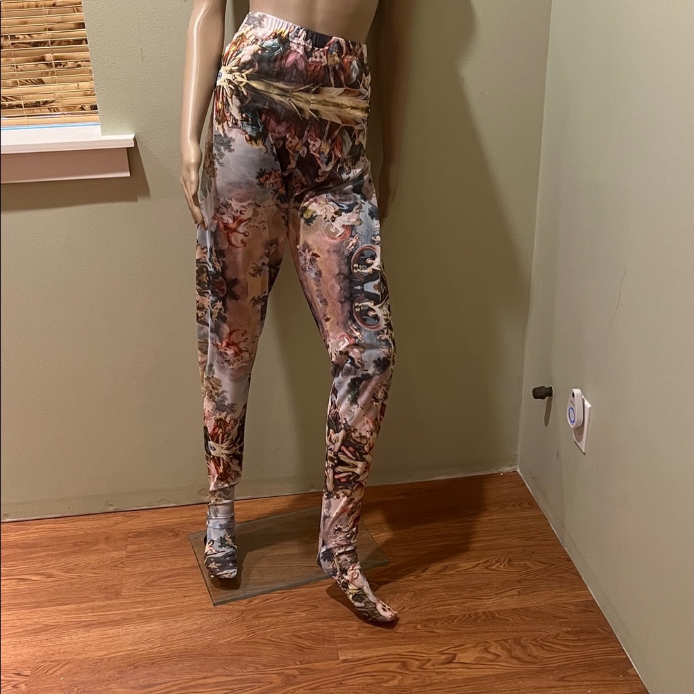 Akira Renaissance Floral Print Women's Leggings With Stocking Feet Size XL